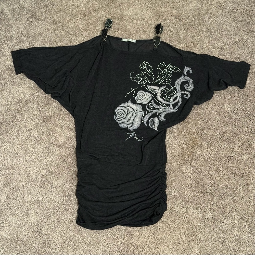 Papaya Black Embroidered Dress Tunic Top